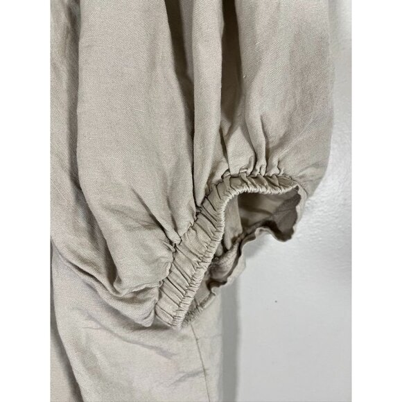 Neutral Linen Puff Sleeve Top Beige XL Boho Classic Chic Minimalist Preppy Y2K - Picture 7 of 9